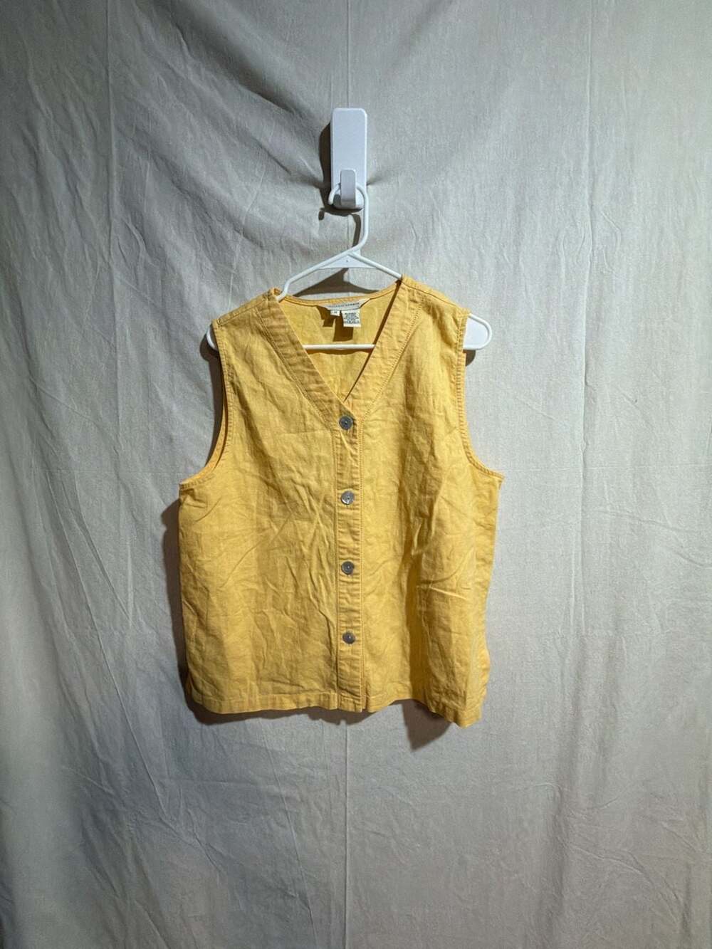 Melrose Studio Yellow Linen-Cotton Blend Button-Down Vest